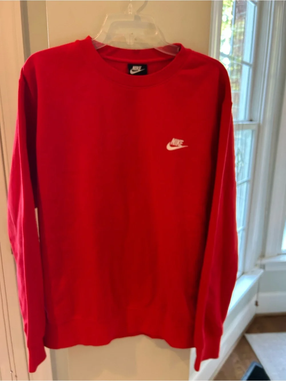 Nike Men’s Red Crewneck Sweatshirt with White Swoosh